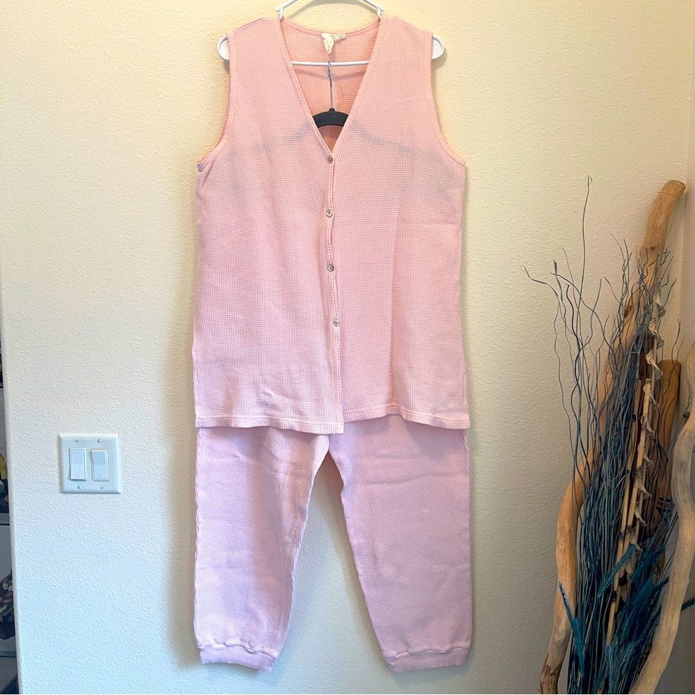 Victoria’s Secret Waffle Knit Pajama Set Vintage Pink Sleeveless Joggers